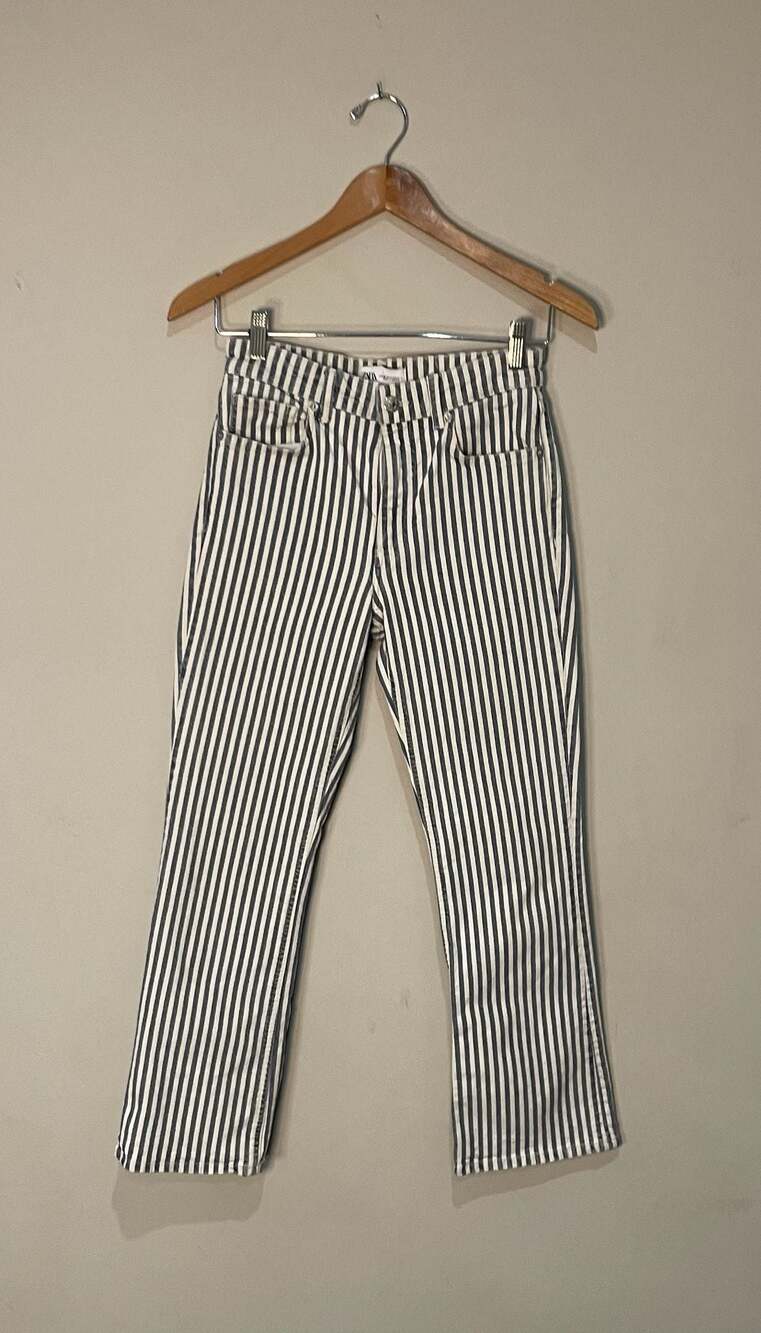 Zara High-Waisted Blue and White Striped Straight Leg Pants Size 4